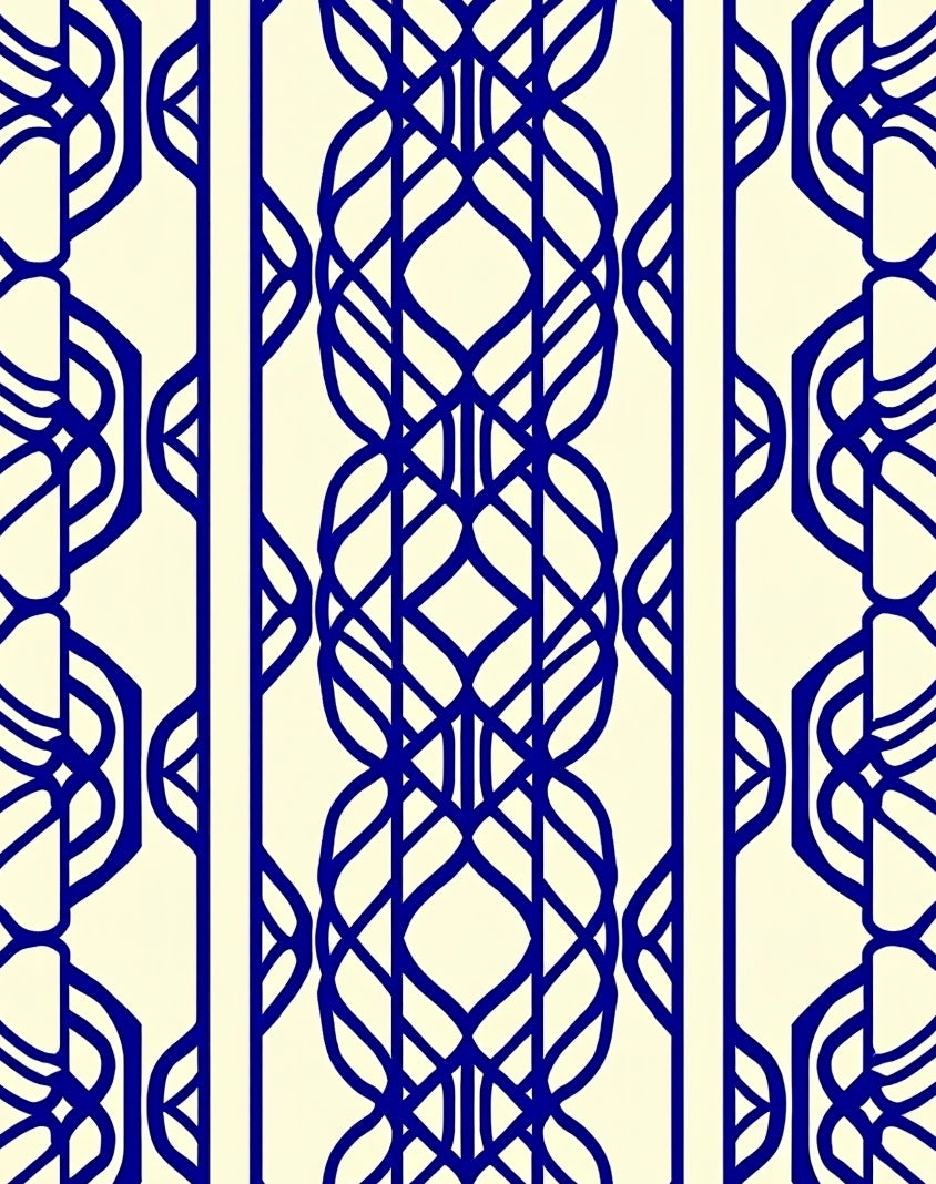 Blue Interlocking Vine Geometric Pattern Rug