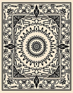 Ornate Floral Sunburst Mandala Pattern Rug