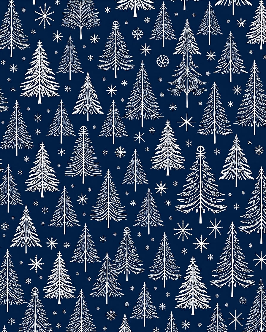 White Pine Trees Snowflakes Navy Rug