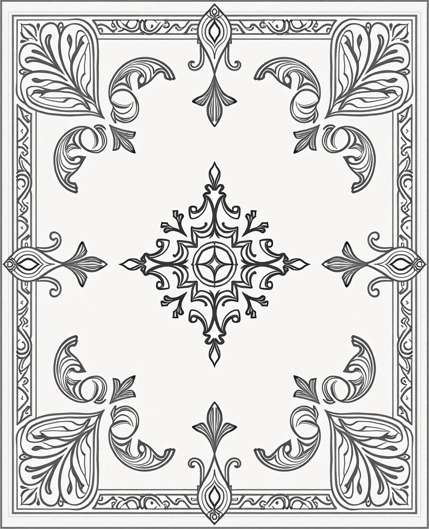 Classic Floral Scrollwork With Geometric Detail Rug