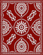 Ornamental Red White Folk Art Rug