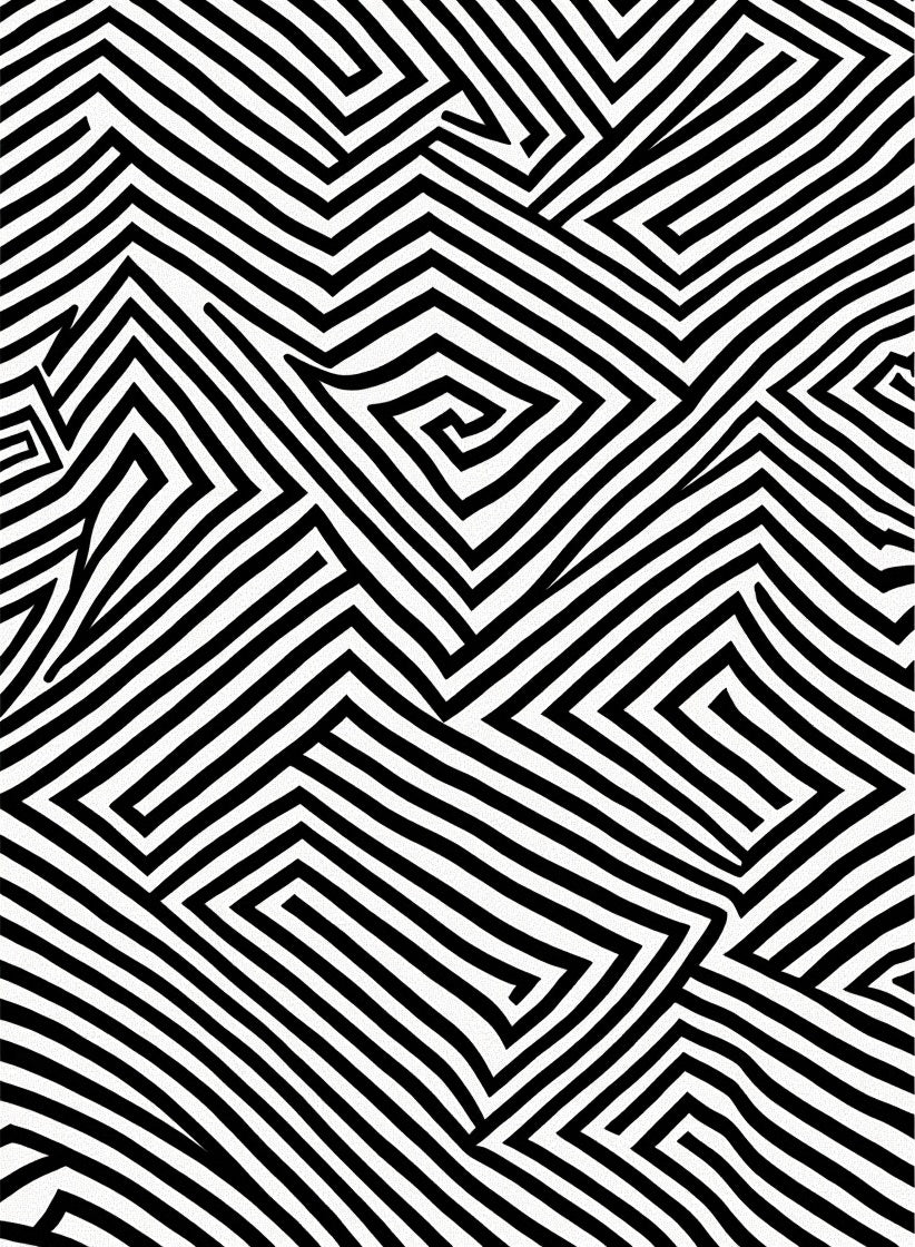 Black White Parallel Line Maze Design Rug