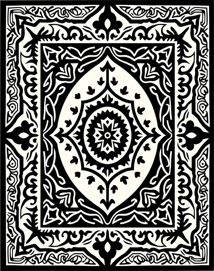 Intricate Monochrome Tribal Mandala Rug