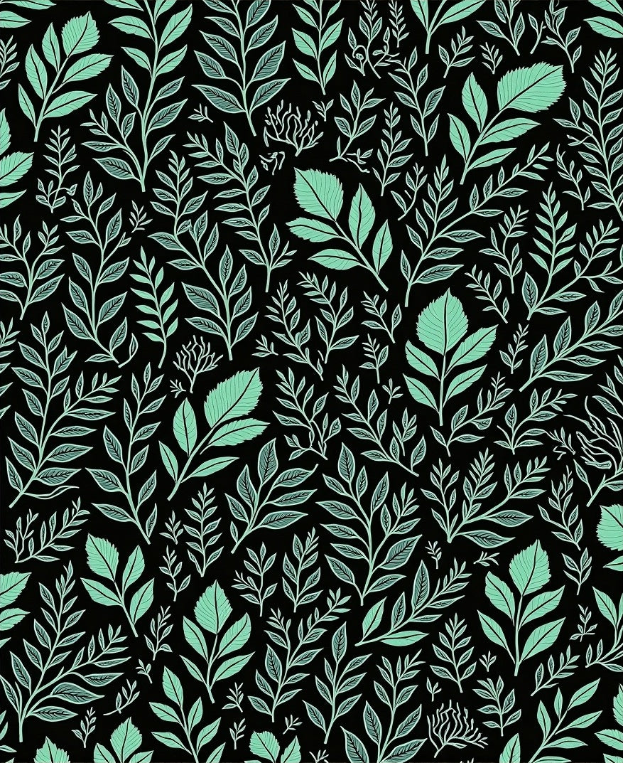 Elegant Mint Leaf Black Pattern Design Rug