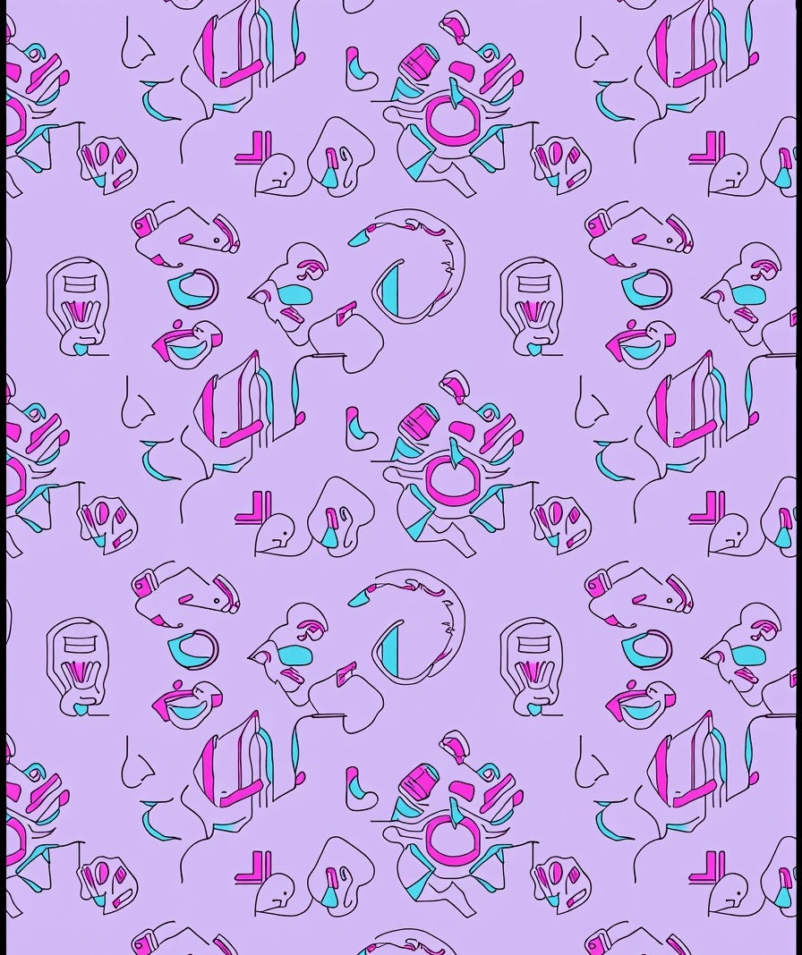 Abstract Cybernetic Faces Pattern Rug