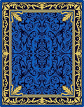 Ornate Blue Gold Floral Pattern Rug