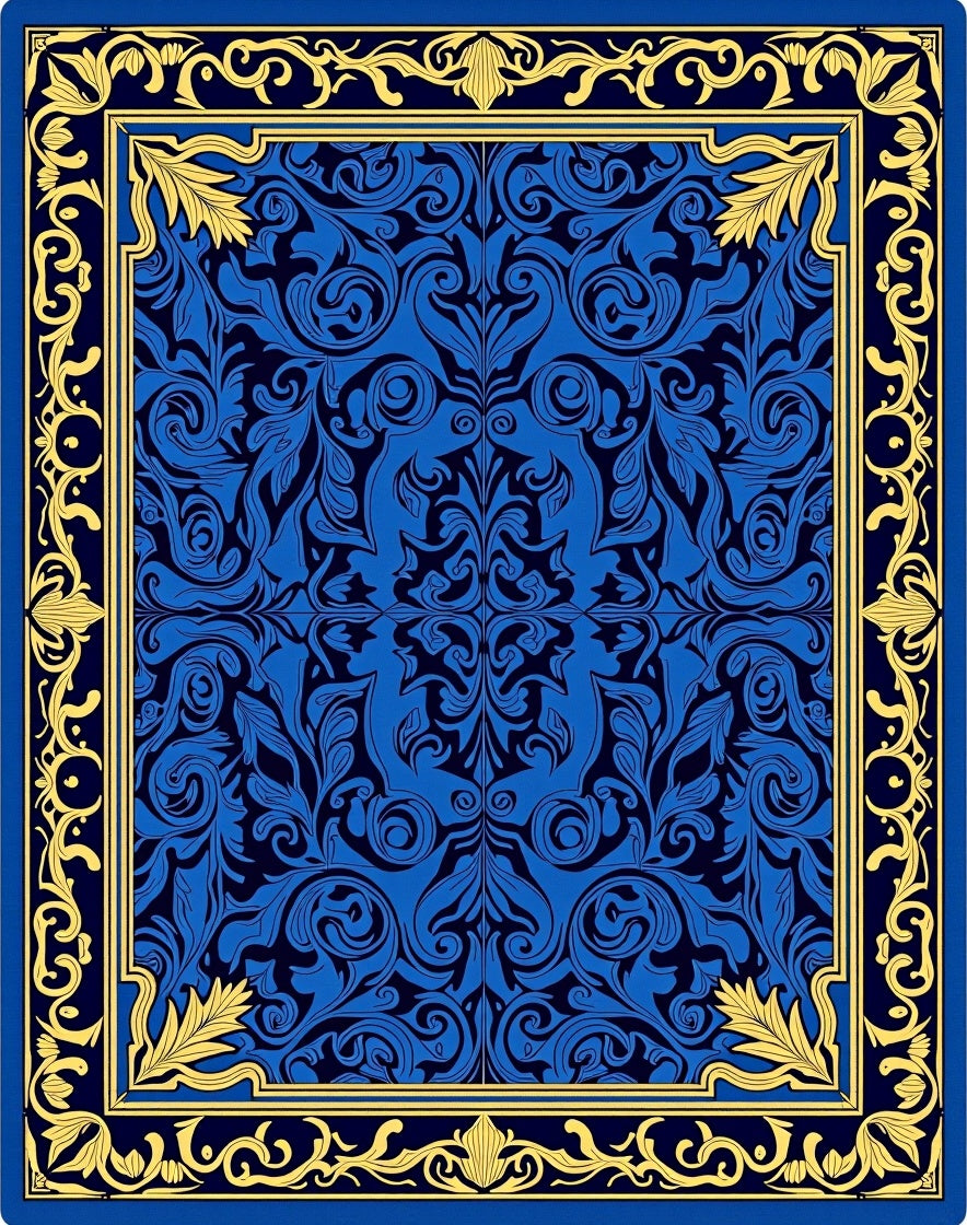 Ornate Blue Gold Floral Pattern Rug