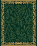 Green Gold Leaf Pattern Border Rug