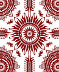 Deep Red Sunburst Mandala Botanical Design Rug