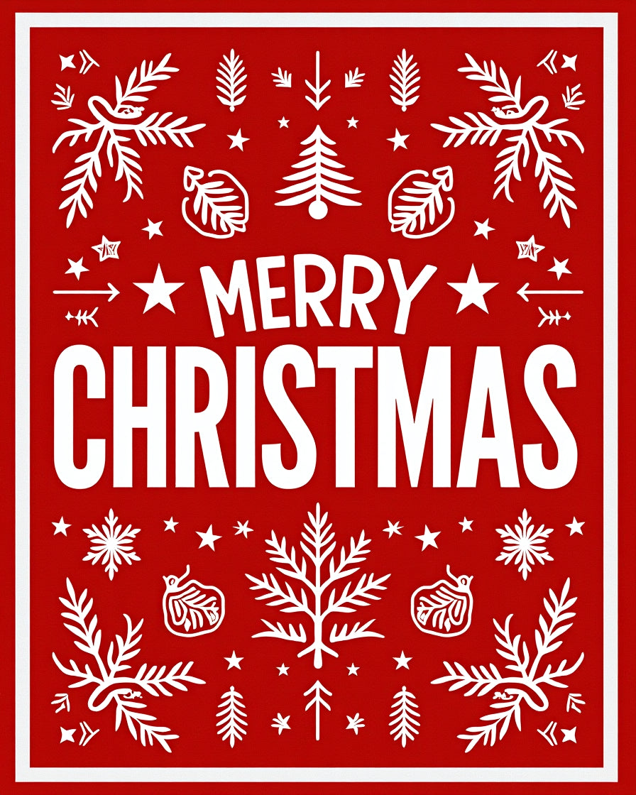 Festive Red Christmas Tree Snowflake Design Rug