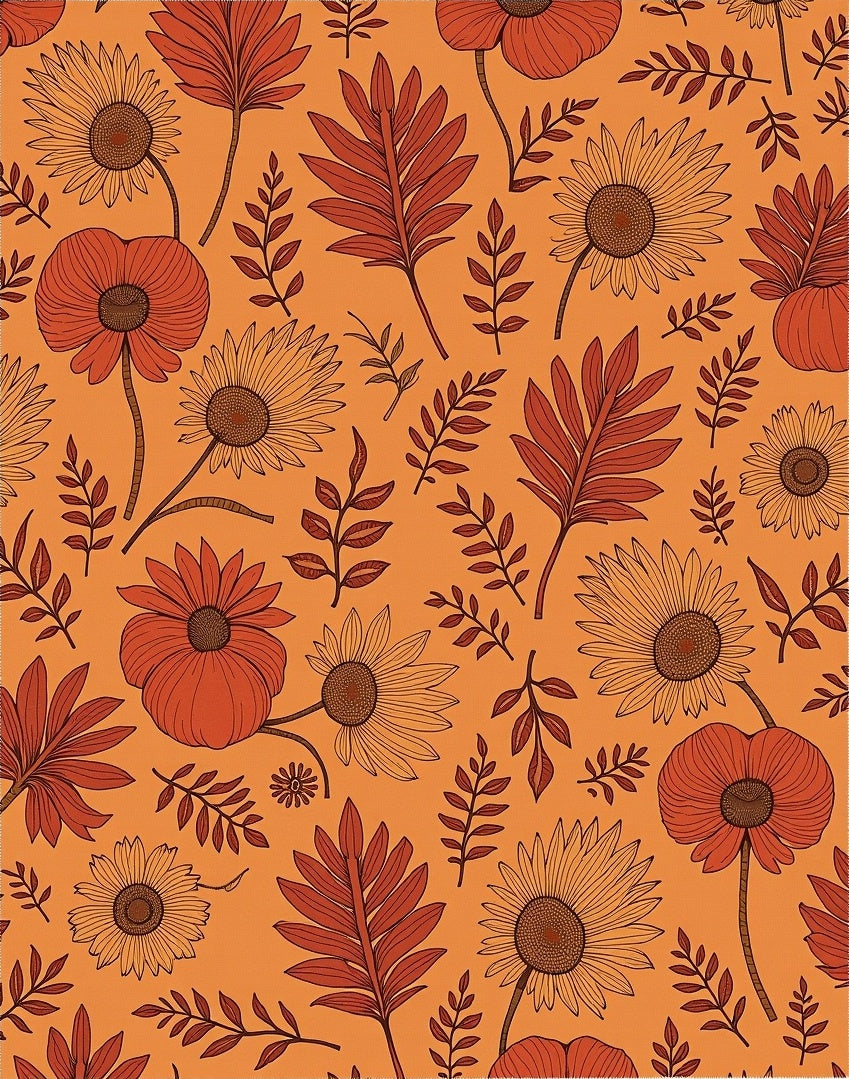 Autumn Floral Pattern with Leaves Rug