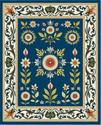 Floral Medallion Navy Botanical Rug