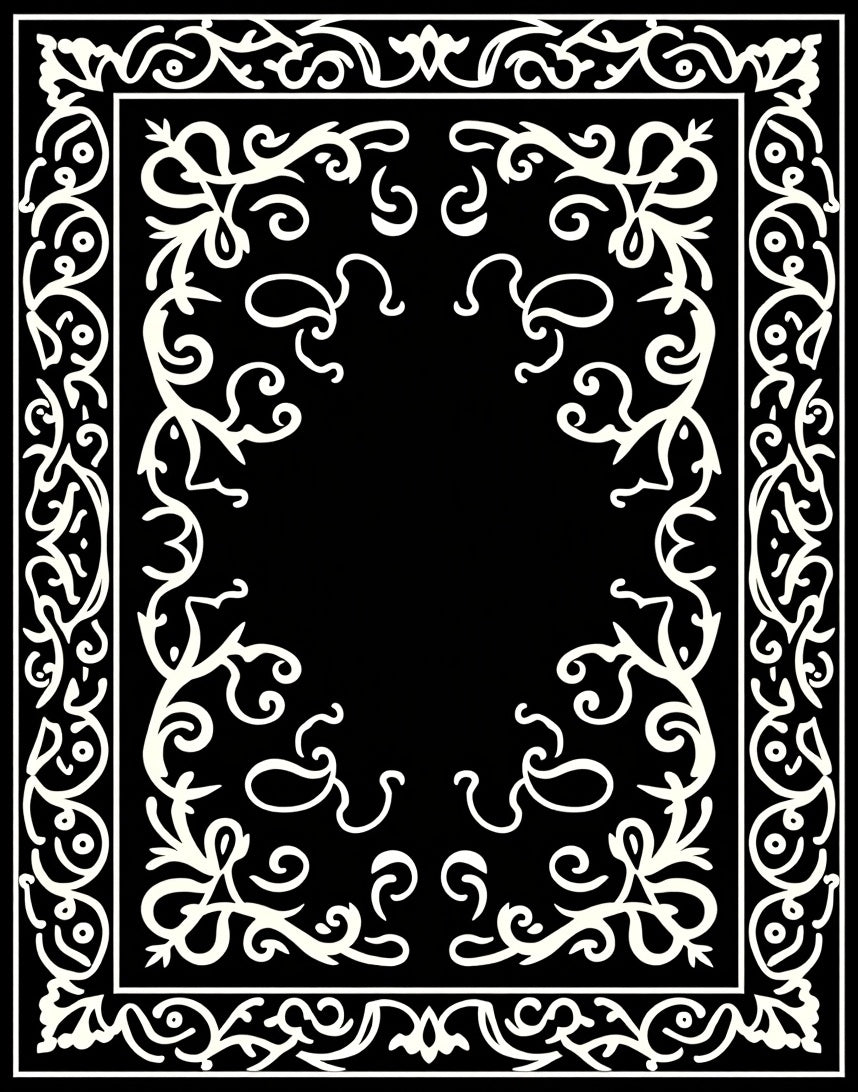 Ornate Scroll Border Pattern Design Rug