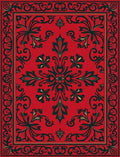 Classic Red Green Floral Scroll Rug