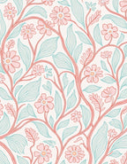 Coral Blush Floral Vine Pattern Rug