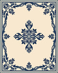 Navy Blue Floral Scrollwork Pattern Rug