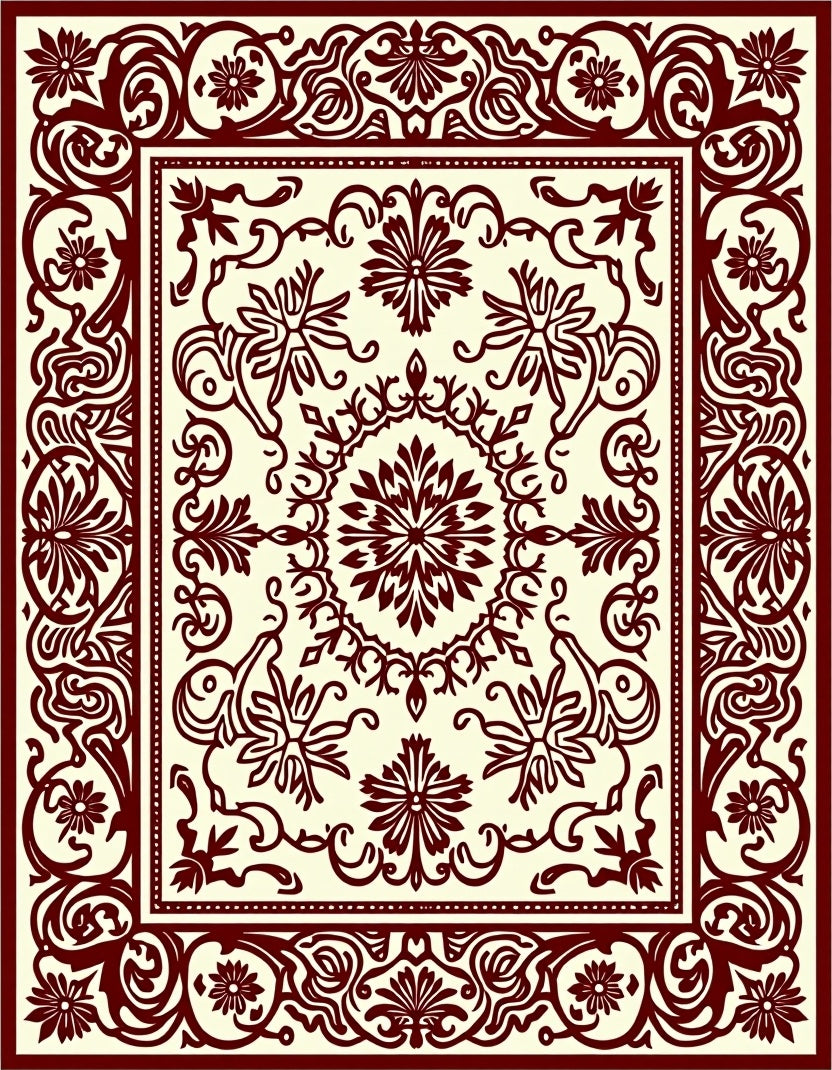 Floral Medallion Intricate Border Design Rug