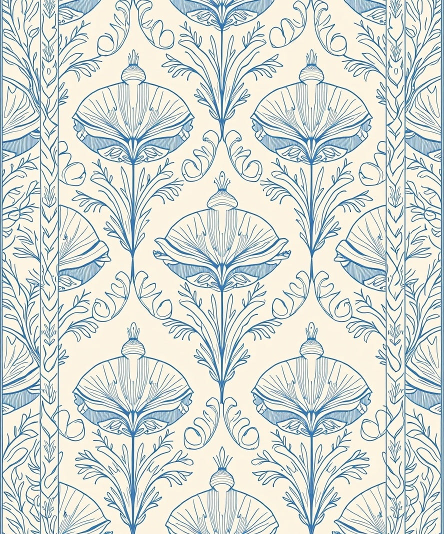 Blue Floral Art Nouveau Pattern Rug