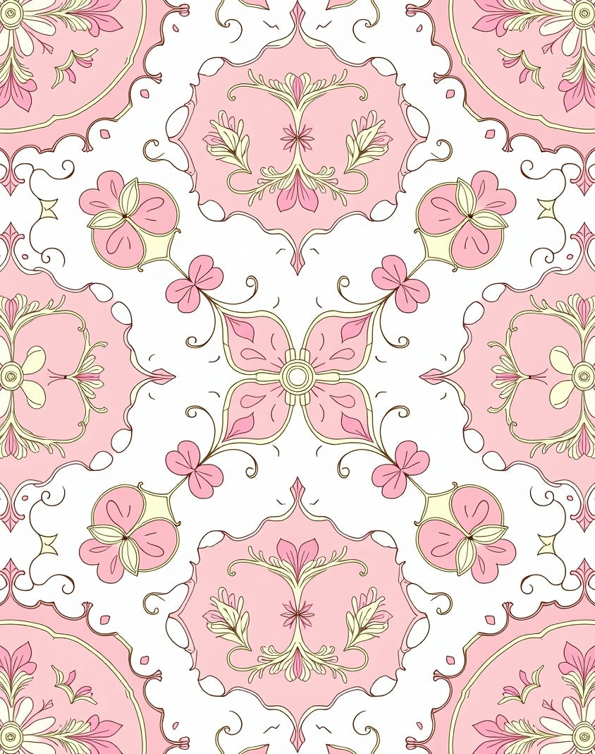 Delicate Pink Floral Medallion Design Rug