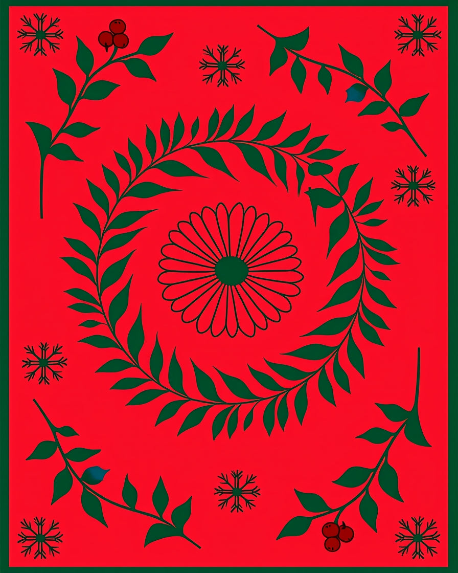 Red Festive Floral Snowflakes Design Rug