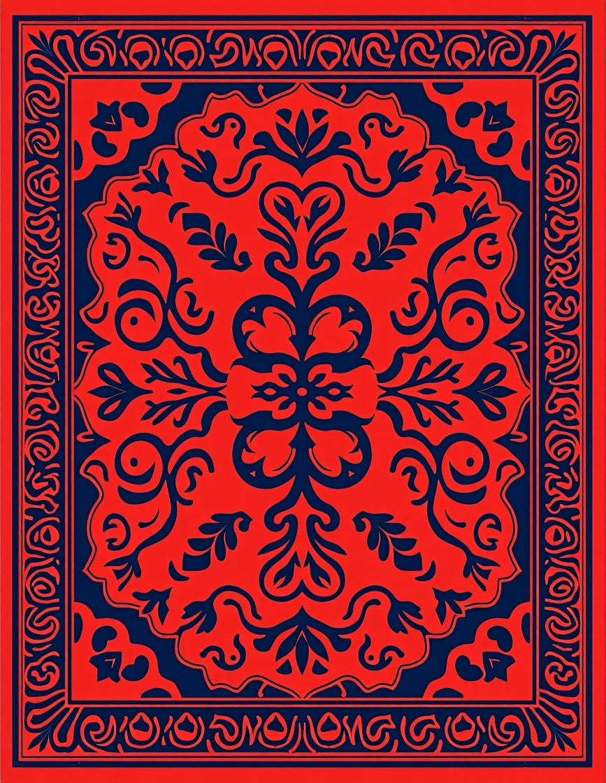 Bold Floral Symmetry Red and Blue Rug