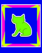 Bright neon cat in geometric frame Rug