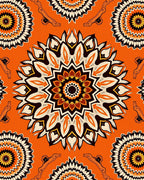 Orange Mandala Style Floral Pattern Rug