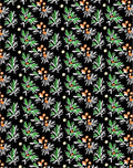 Black Green Orange Botanical Sprig Medley Rug