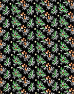 Black Green Orange Botanical Sprig Medley Rug