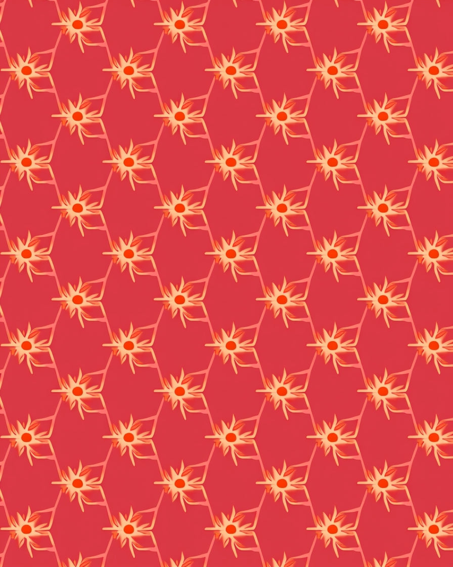 Coral Red Starburst Geometric Repeating Rug