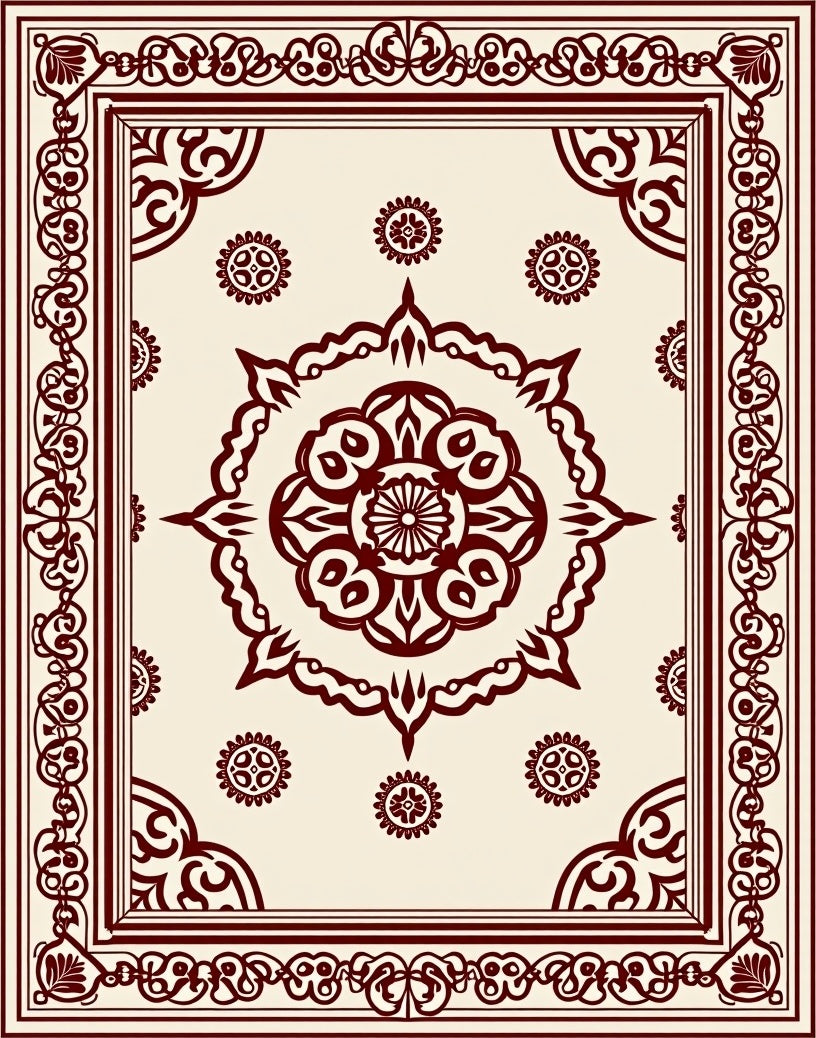 Ornate Brown Floral Bordered Rug