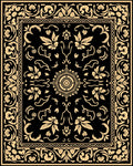 Elegant Black Gold Floral Pattern Rug