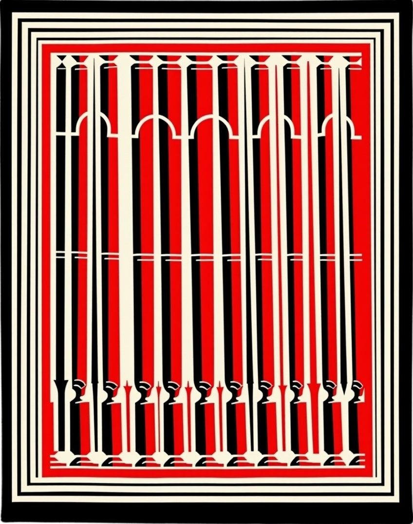 Bold Red Black Stripe Arch Pattern Rug