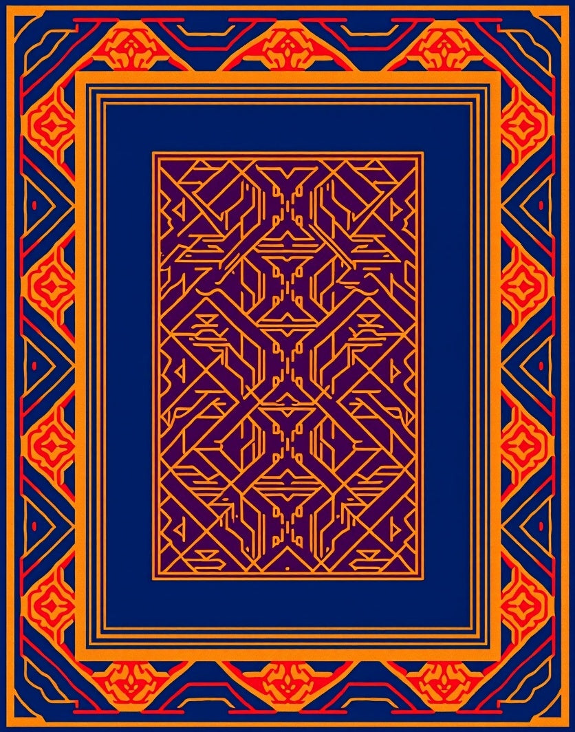 Geometric Pattern With Orange Red Border Rug