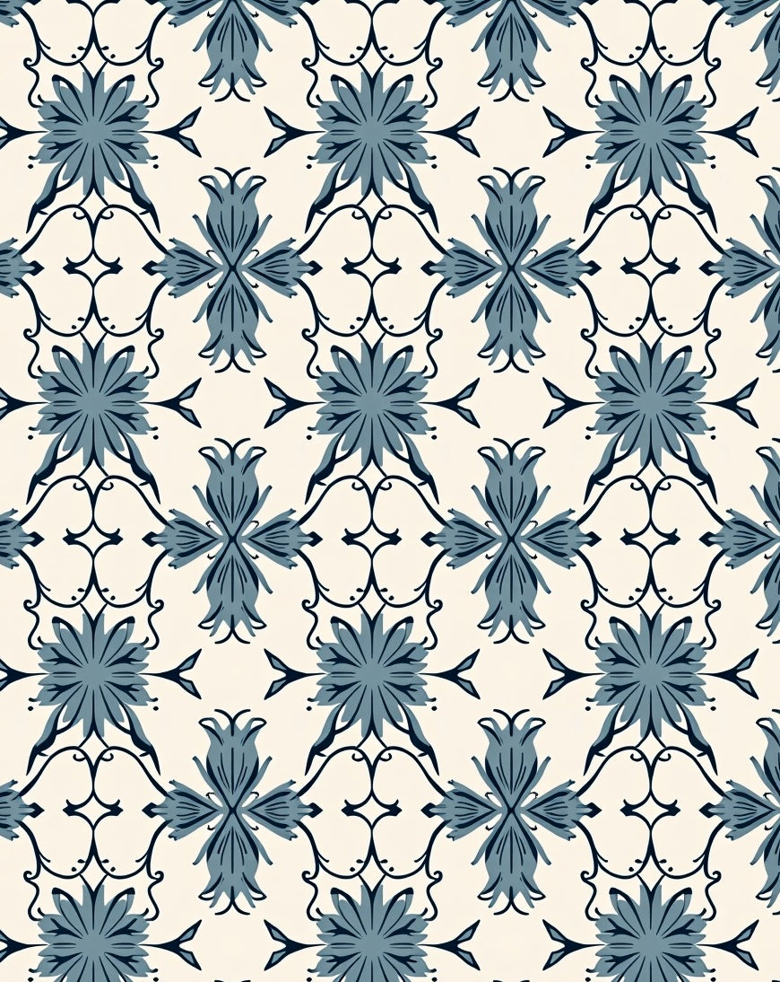 Vintage Blue Floral Scroll Pattern Rug