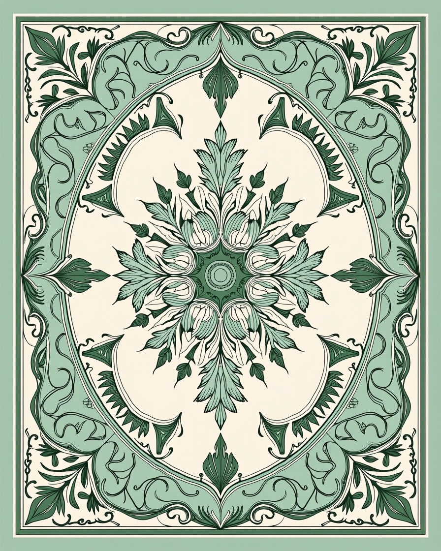 Elegant Green Floral Medallion Pattern Rug