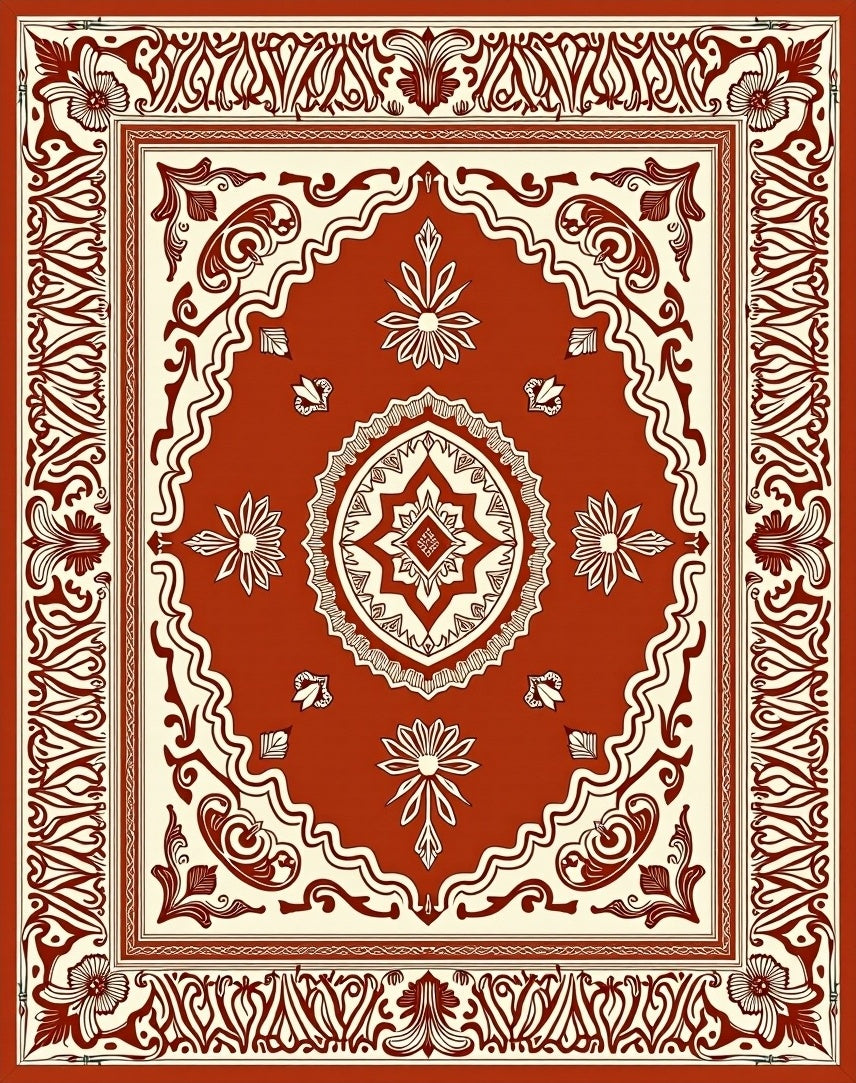Terracotta Floral Medallion Pattern Rug