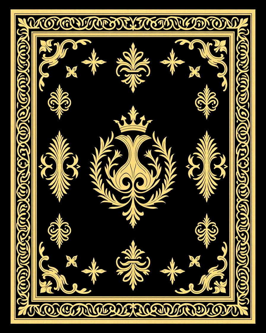 Elegant Gold Crest Floral Rug