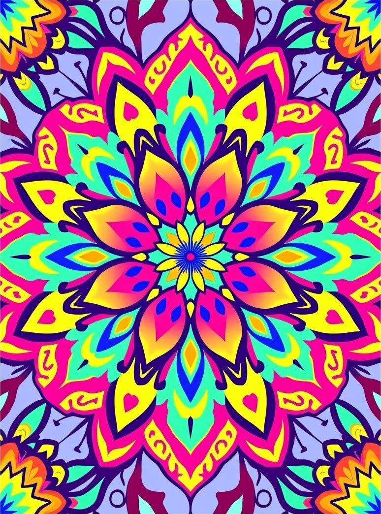 Vibrant Neon Mandala Pattern Rug