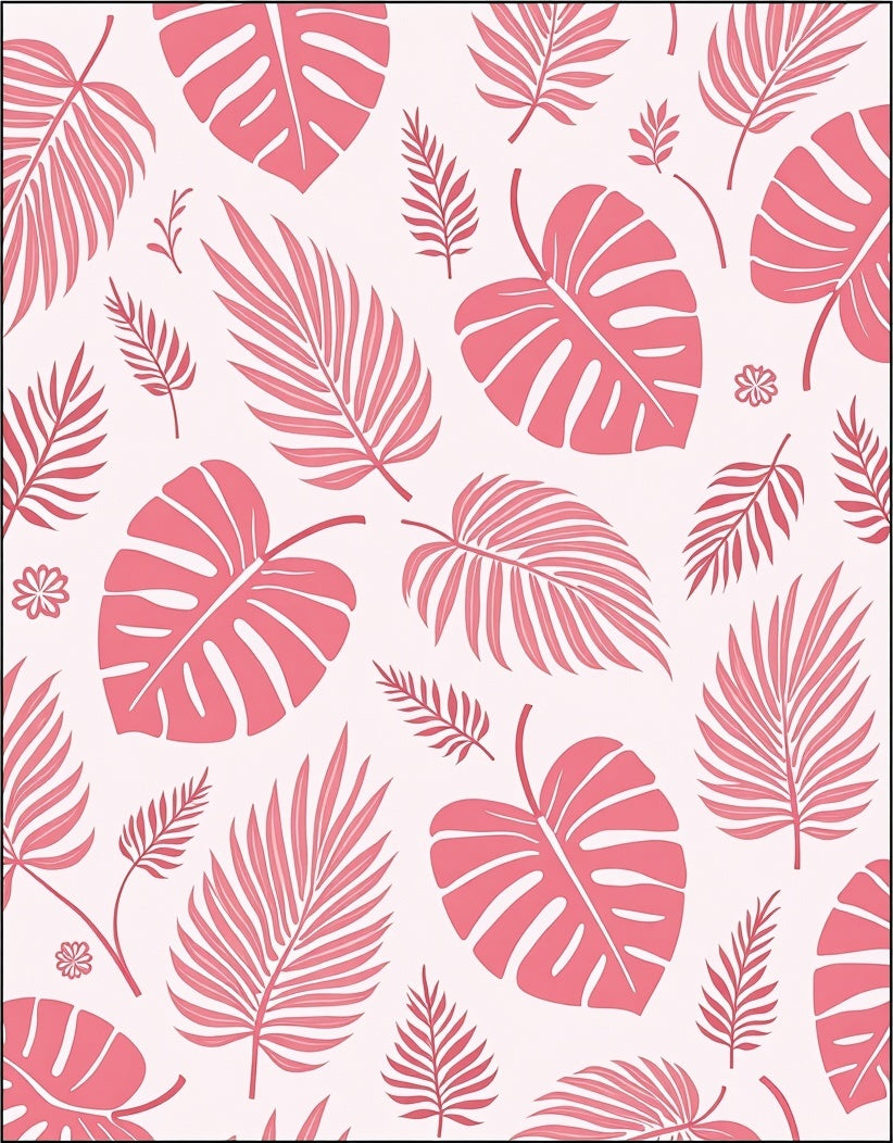 Tropical Leaf Pattern Pink Flora Design Rug