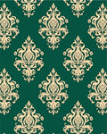 Cream Damask Emerald Green Baroque Ornament Rug