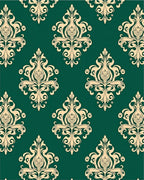 Cream Damask Emerald Green Baroque Ornament Rug