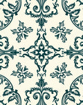 Dark Teal Classical Flourish Pattern Rug