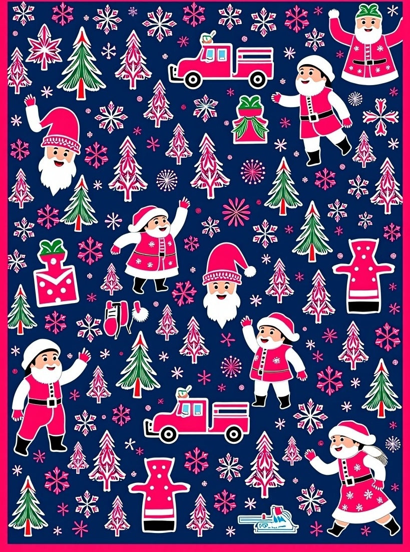 Festive Christmas Santa Tree Truck Pattern Rug