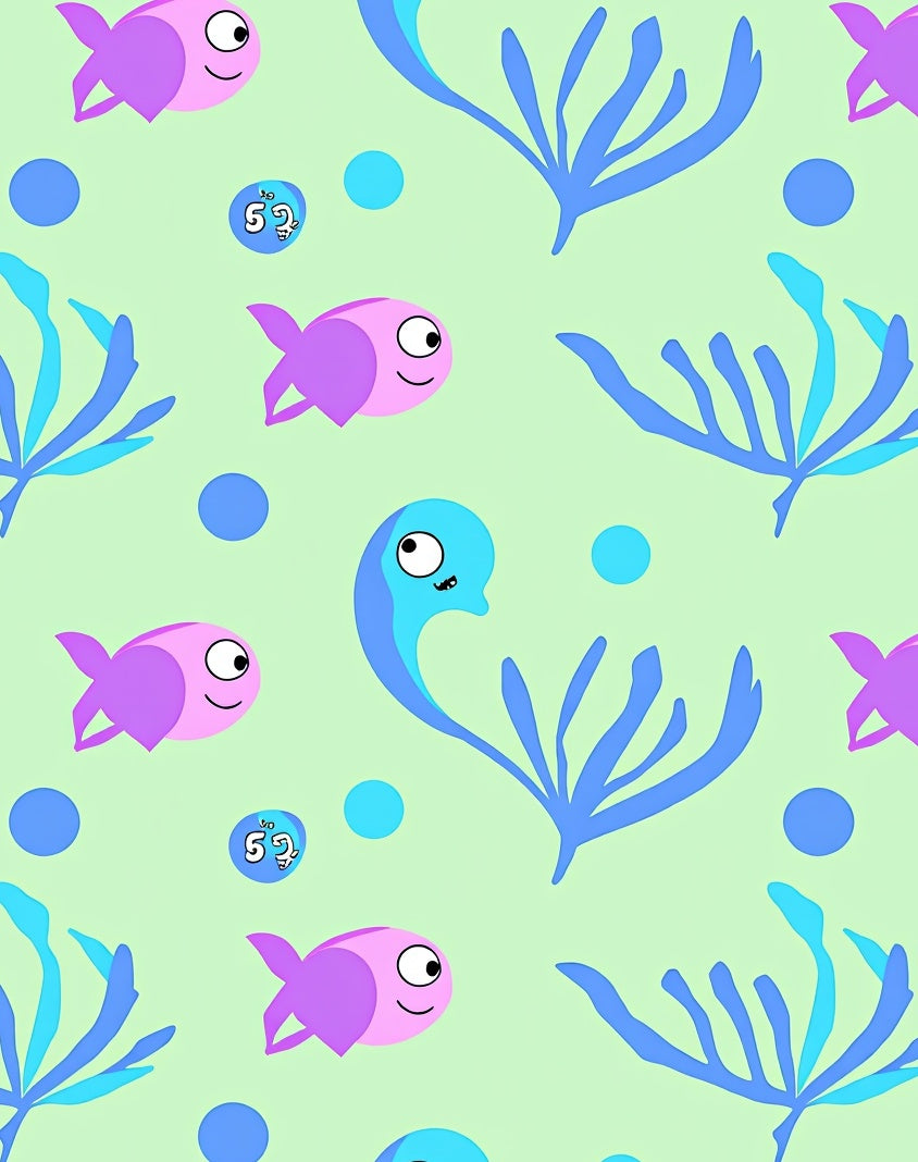 Whimsical Fish and Coral Pattern Rug