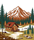 Rustic Mountain Cabin Woodland Scene Rug