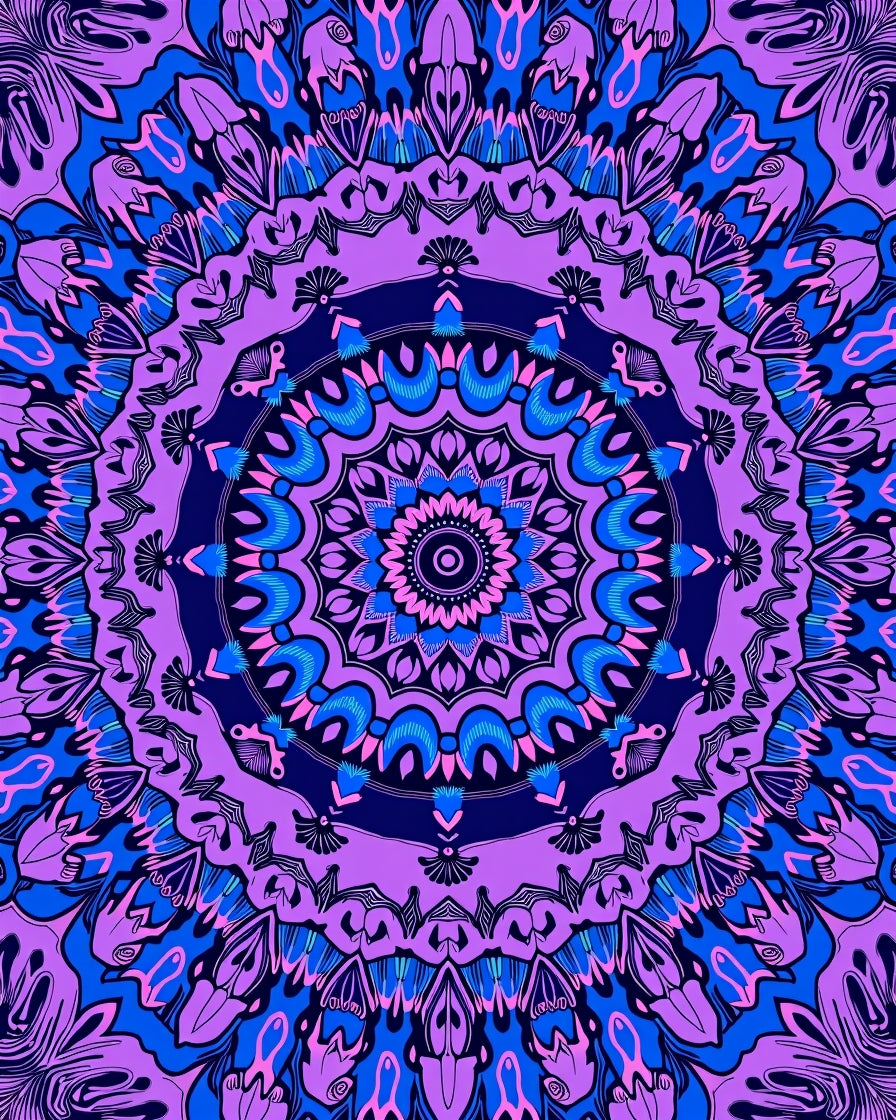 Vibrant Royal Blue Pink Mandala Rug