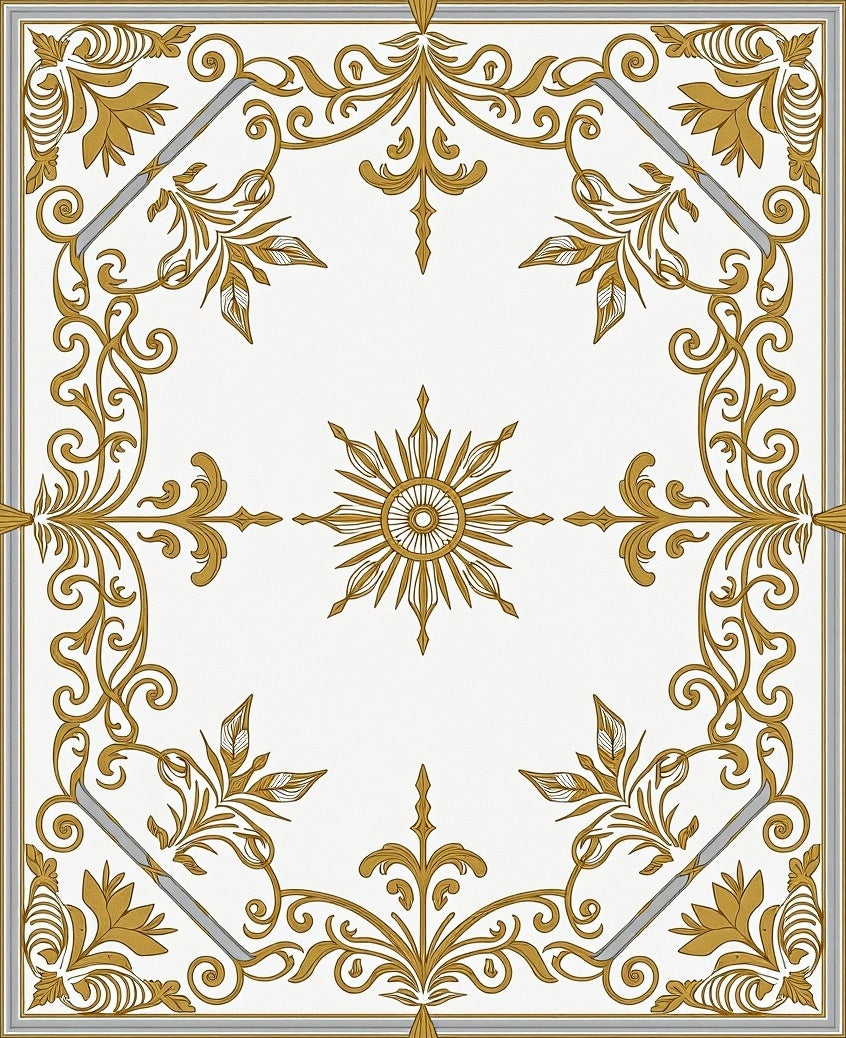 Elegant Gold Sunburst Scrollwork Rug