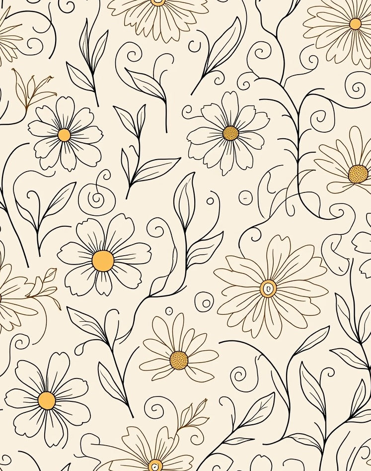 Delicate Daisy Pattern with Swirls Rug