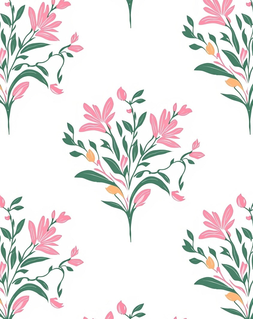Soft Pink Floral Branches Pattern Rug
